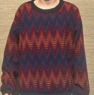 Vintage Allen Wah USA Sweater Mens Large Geometric Zig Zag Lined Oversized
